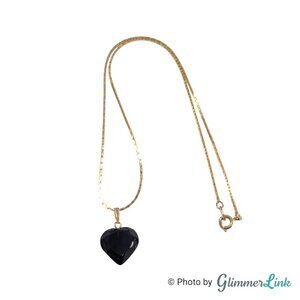 Vintage Translucent Faceted Brown Stone Heart Pendant Gold Tone Chain Necklace